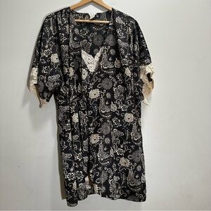 Vintage 90's Black Ivory Fantasies Brand Chemise and Robe Set Nightgown Size M